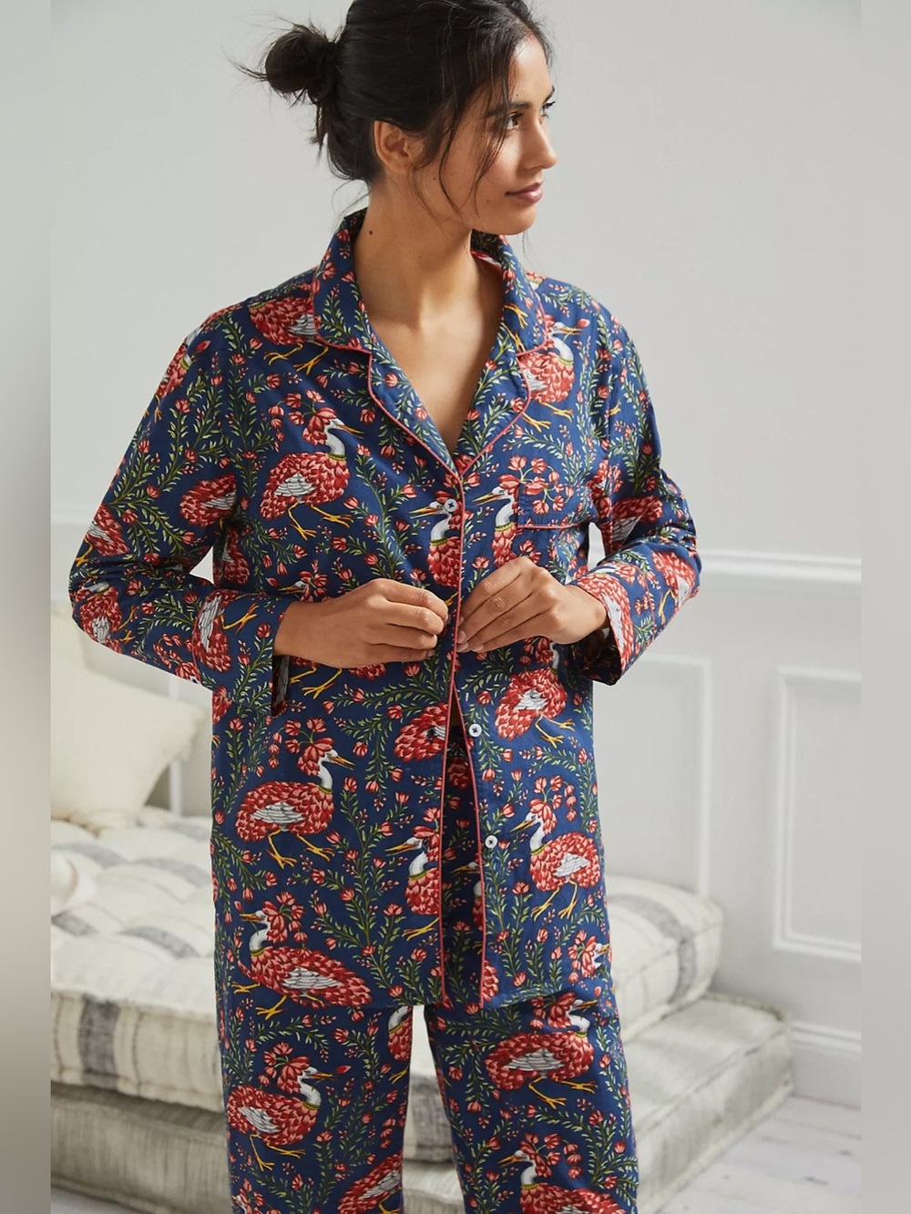 NEW! Anthropologie Printfresh Queen Lotus - Long PJ Set - Indigo Size XXS